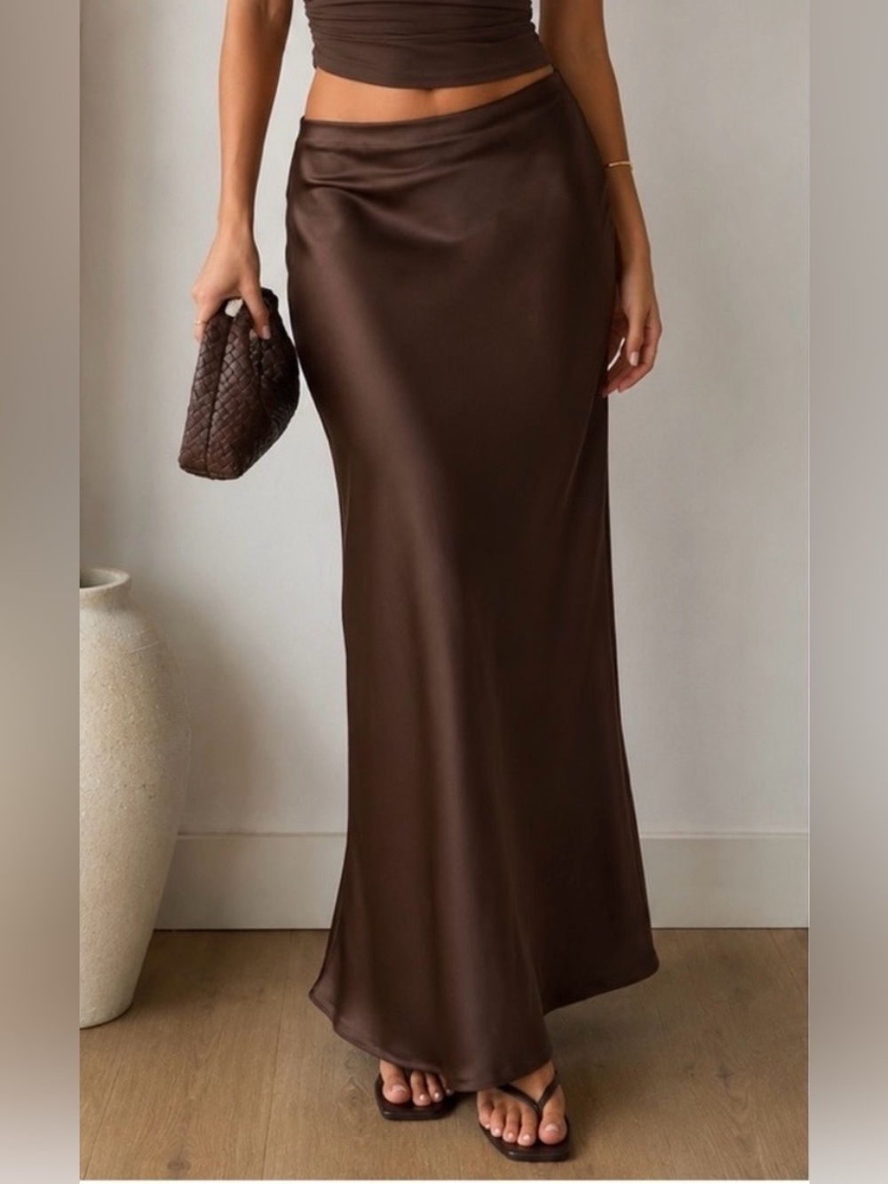 Lioness Chocolate Brown Satin Maxi Skirt